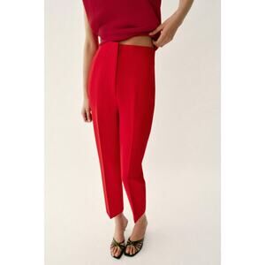 Zara red high waisted pants trousers pleated career workwear classic-size L